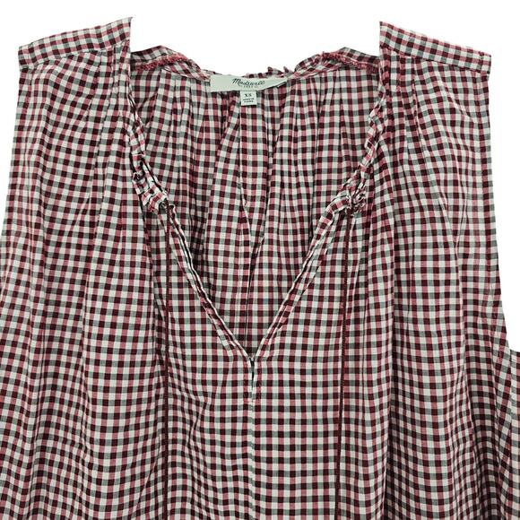 Madewell Womans size XS Bell Shift Gingham Plaid Popover Blouse Tassel Tank Top - Picture 3 of 8